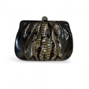 Brand new Lorren Bell Snakeskin Embossed Clutch Bag with Swarovski Crystal Clasp